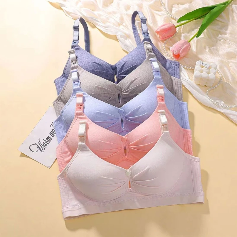 

Solid Front Opening Button Feeding Underwear Maternity Bra for Breastfeeding Mom