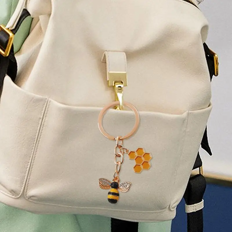 Bee Bag Charm Backpack Pendant Bee Keychain Rhinestone Sparkling Animal Key Chain Decor For Women Men Teacher Students Christmas