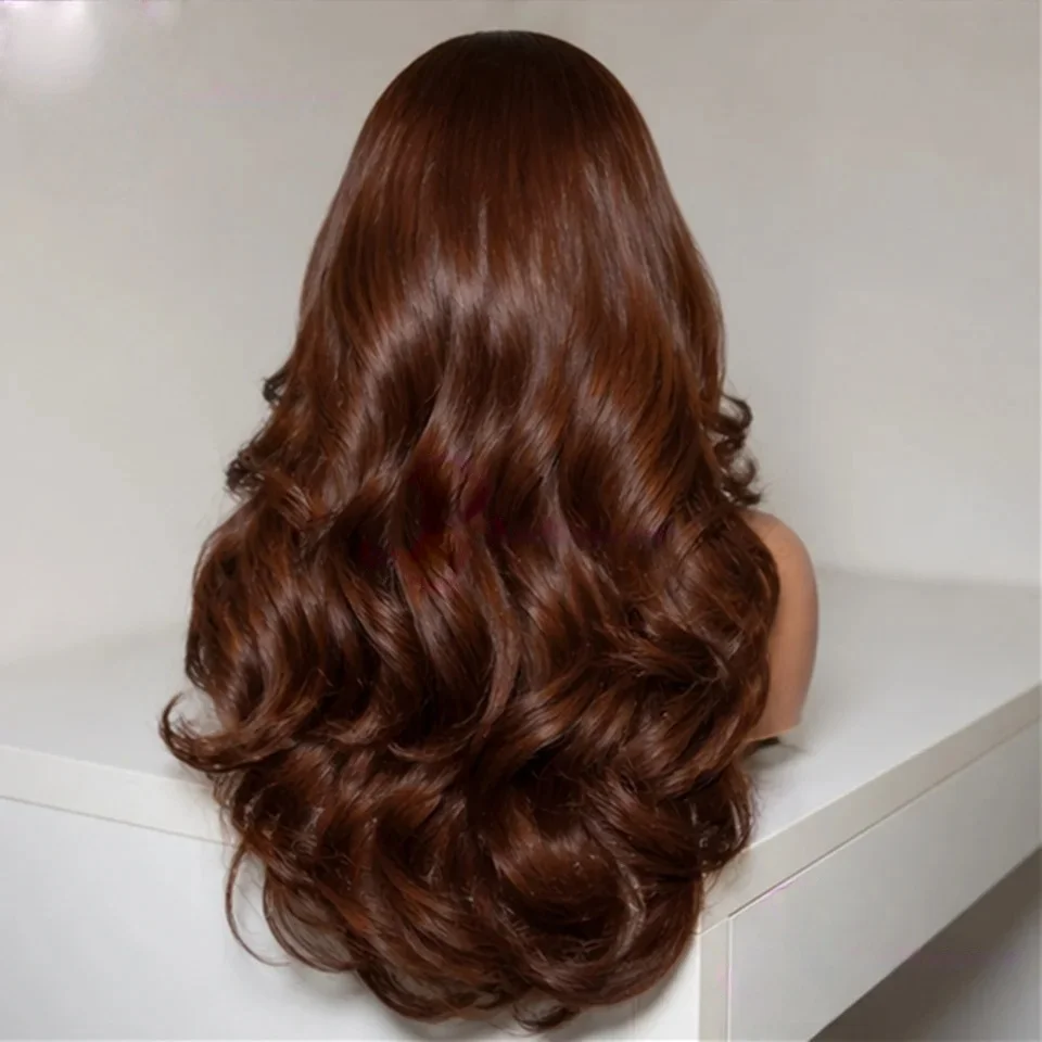 180% Density Brown Roots Ash Blonde Body Wave Lace Frontal Wig, 13x4, Ombre, Synthetic Blend