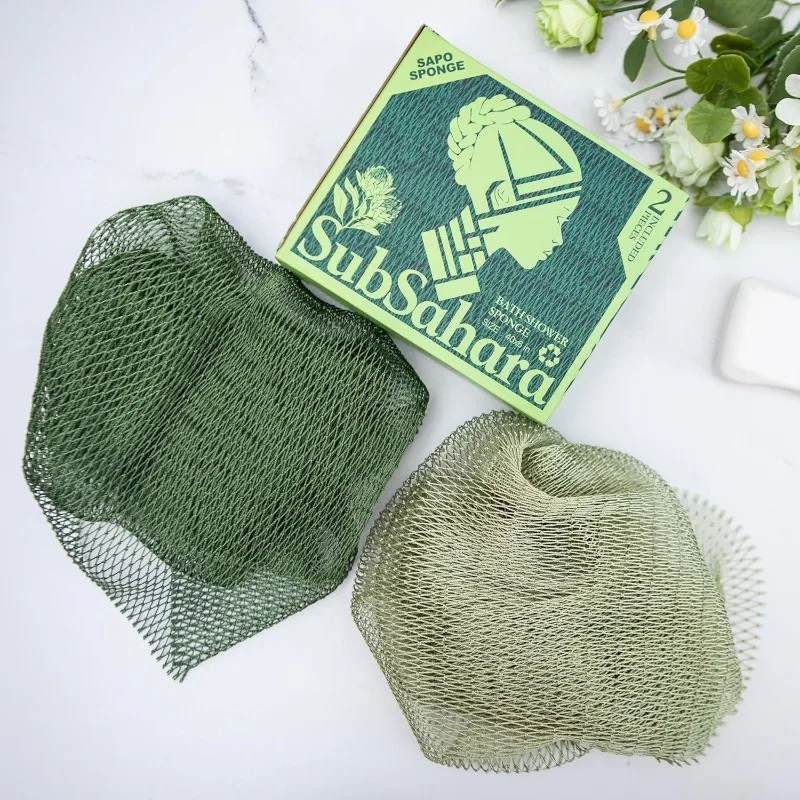 2pcs Drawstring African Net Bath Towel High Elastic Nylon Exfoliating Body Scrubber Sauna Bath Cloth view 3