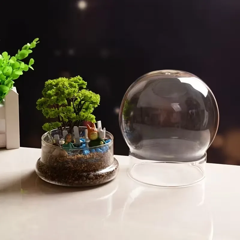 Picture 6: Split Type Spherical Desktop Glass Vase Green Moss Micro Landscape Terrarium High Quality Home Decor Bansai Container