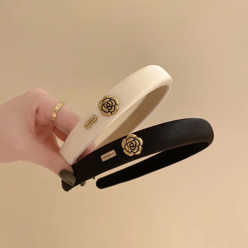 New Small Fragrant Wind Camellia Headband for Women Elegant Fashion Girl Retro Sponge Hair Band image 5