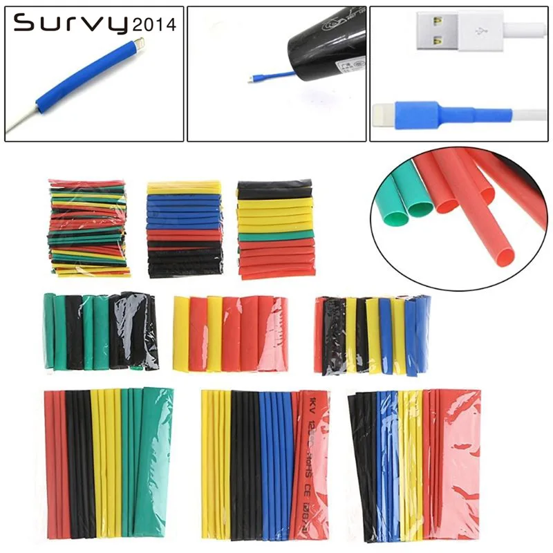 328pcs2:1   Heat Shrink Tubing Insulation Shrinkable Tubes Assortment  8 SizeElectronic Polyolefin Wire Cable Sleeve electronics