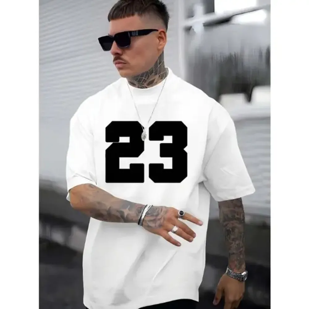 Men's '23' Graphic Print Crew Neck T-Shirt, Casual Short Sleeve Comfort Fit Top for Summer and Spring, Made in USA, Tshirt, Shortsleeve, Streetwear, Menswear, Round Neck, Men's T Shirts, Xxl, Customization Process