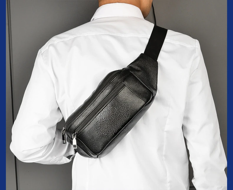 Men's Genuine Leather Chest Bag in use