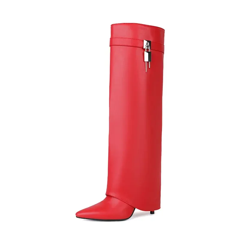 

2025 Women's Stiletto High-Heel Lock Knee Sleeve Skirt Boots for European American Fashion Week Fashion Show