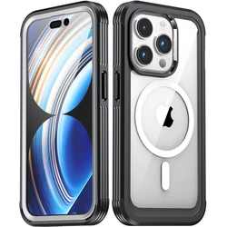 360 Full Protective Dual Layer Case For iPhone 16 Pro Max 15 Pro MagSafe Wireless Charging Dustproof Shockproof Tempered Glass