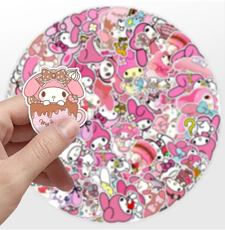 Pegatinas de dibujos animados de My Melody para niños, calcomanías adhesivas de color rosa Kawaii para equipaje, portátil, teléfono, regalo, 10/50 piezas