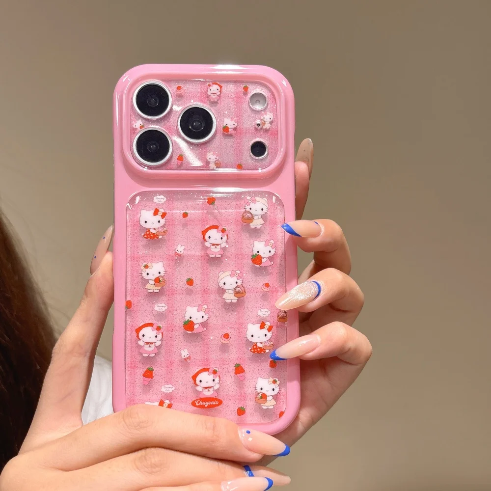Sanrio Hello Kitty Mini Cartoon Print Pink Glitter Phone Case Shockproof Girly Protective Cover For iPhone 17 16 15 17 Pro Max view 4