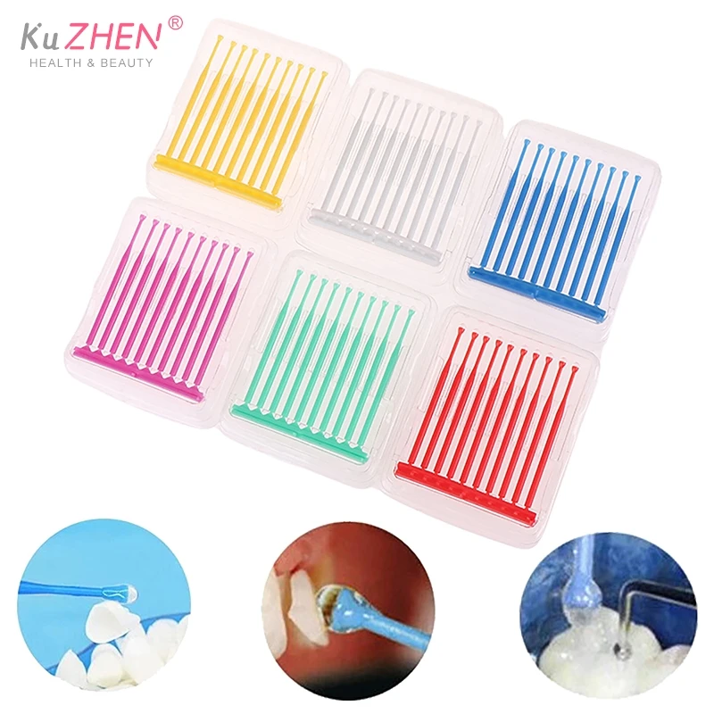 10Pcs/Box  Dental Disposable Micro Applicator Brush Stick Adhesive Tip Applicator For Tooth Crown Porcelain Veneer Dentistry