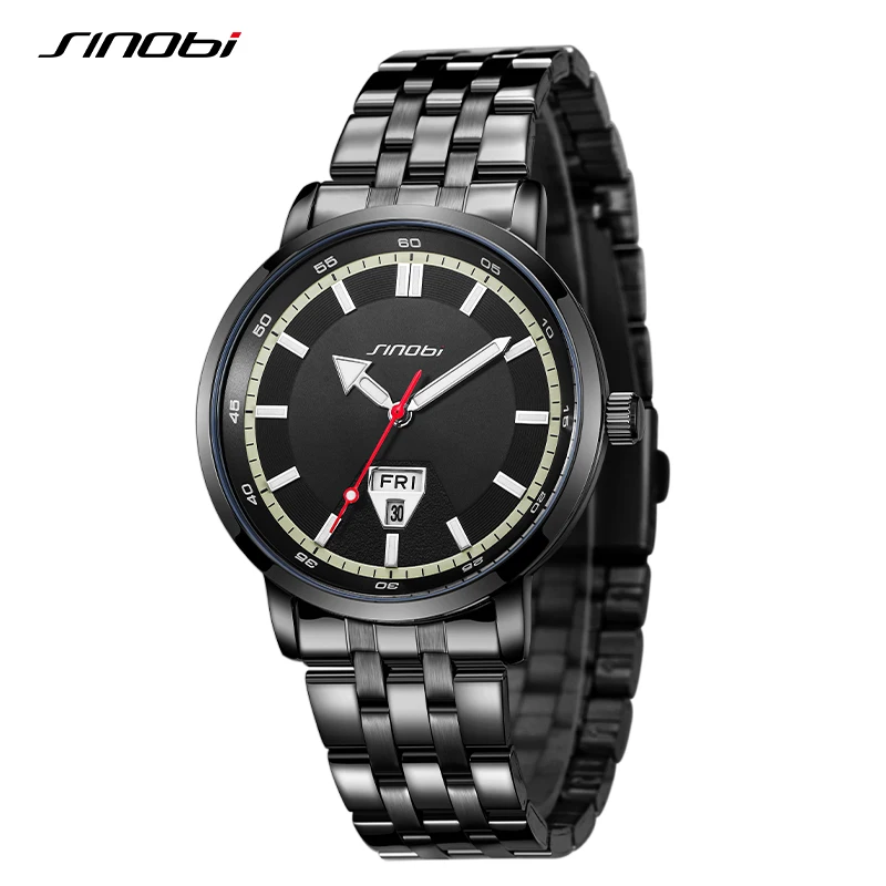 SINOBI New Design Men\'s Quartz Watches Original Calendar Week Display Mans Wristwatches Stainless Steel Top Luxury Male Business