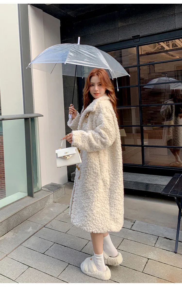 Halflange jas dames nepbontjassen lamswollen jassen kraagvorm dikke Y2k streetwear jas bovenkleding herfst winter