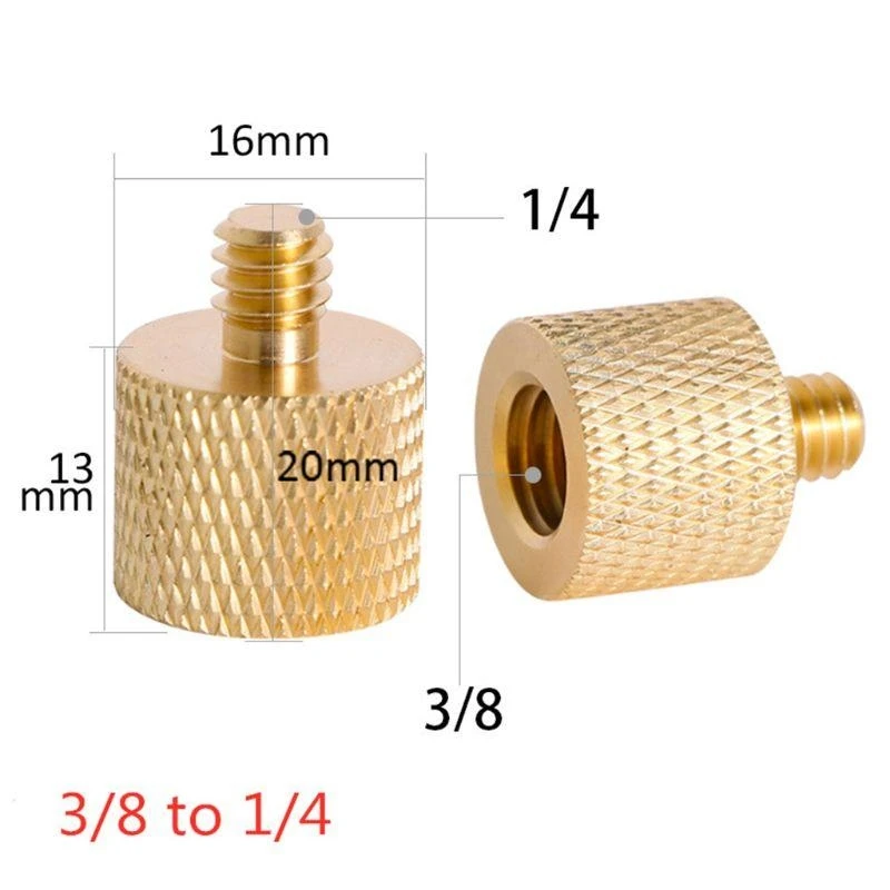 

652F Copper 1/4" Female to 3/8" Male Threaded Adapter 1/4 to 3/8 Inch Single Male Screw Adapter for Tripod Camera