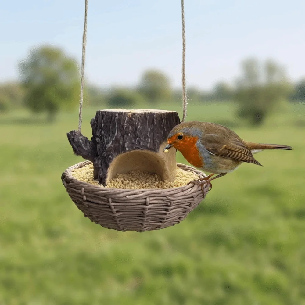 Simulation Tree Stump Bird Feeder Weather-Resistant Hanging Hummingbird Feeder Decorative Open Design Bird Food Dispenser