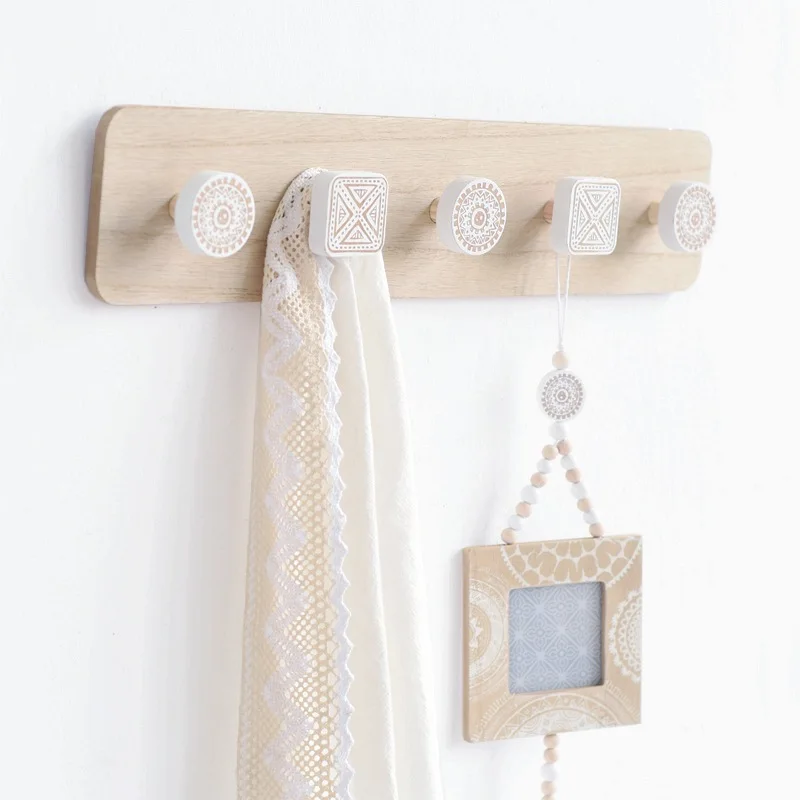 Perforated Punch Wooden Coat Hook Background Wall Decoration Sundries Storage Room Accessories