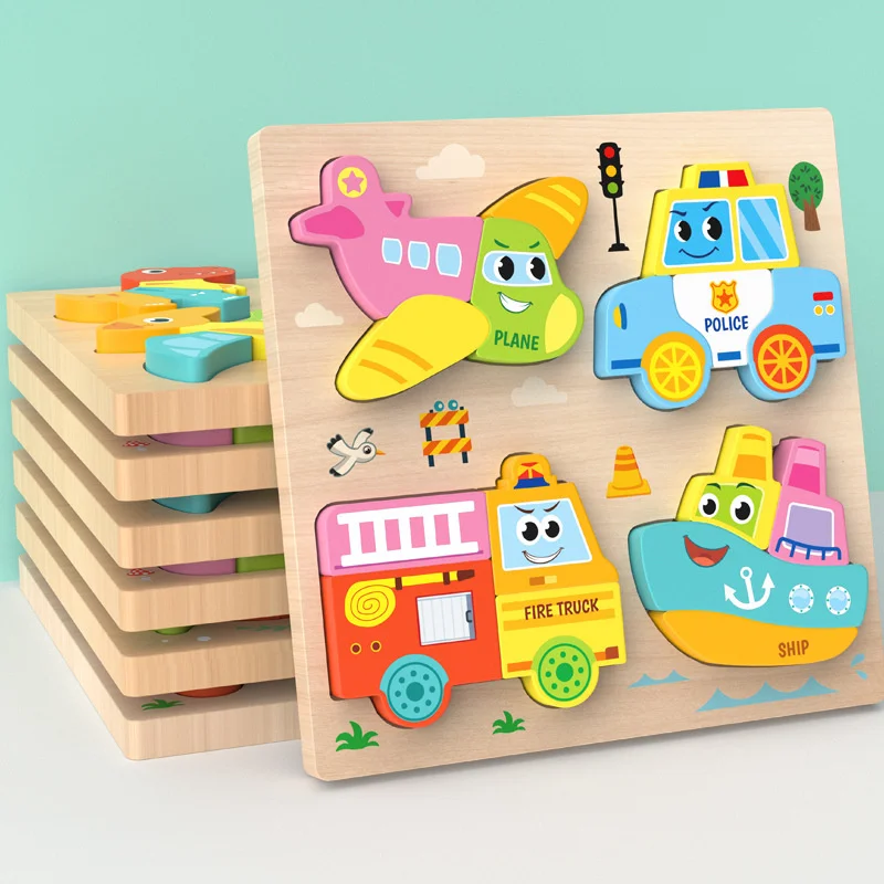 4-in-1 Wood Puzzle Cartoon 3D Animals Cognitive Jigsaw Puzzle Portable Safe Early Learning Puzzle Set Children Educational Toys
