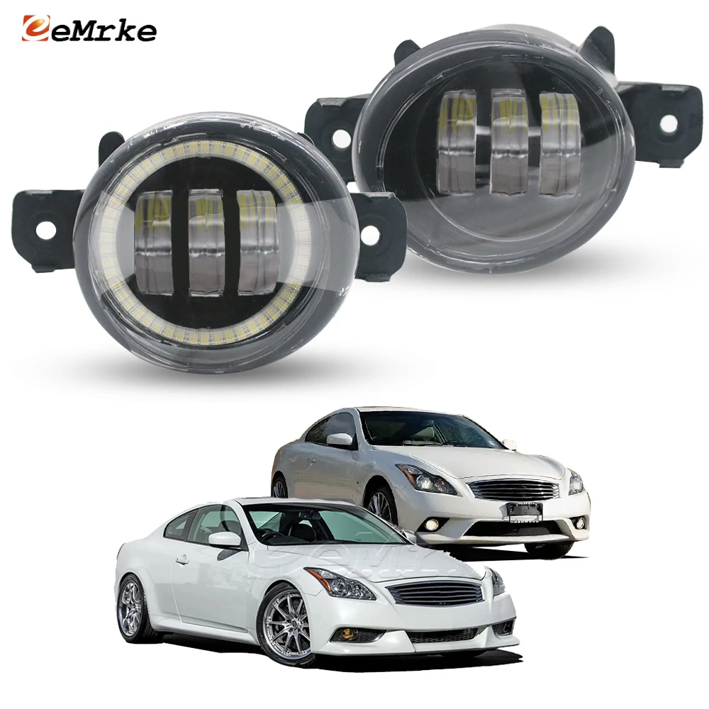 

2 Pieces Car Fog Lights Assembly Headlight for Infiniti G37 V36 Q60 Q60S Coupe 2011-2015 Led Angel Eye DRL Daytime Running Lamp