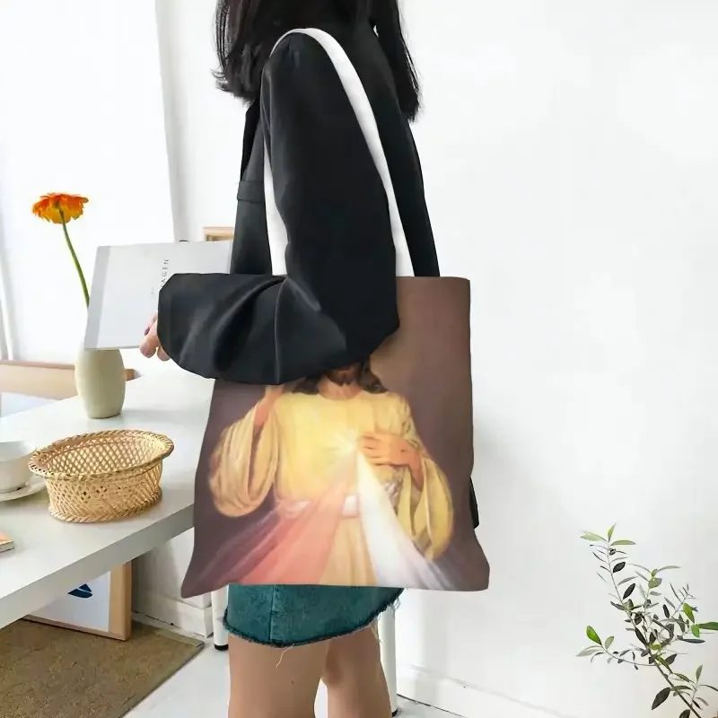 Funny Divine Mercy Shopping Tote Bags Recycling Grocery Canvas Shopper Shoulder Bag