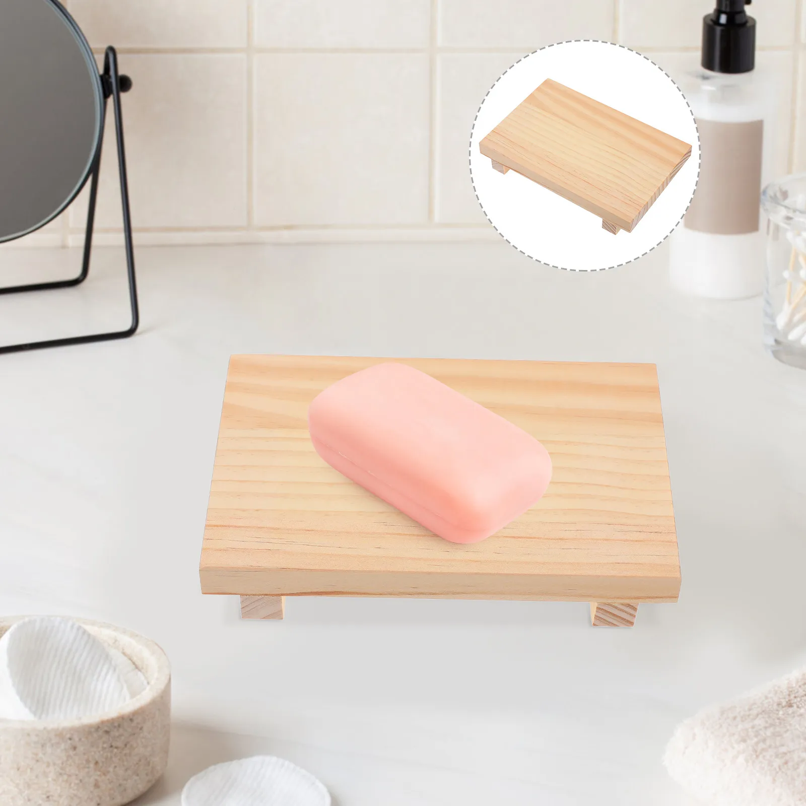 Wooden Bathroom Vanity Tray Solid Wood Soap Dish Storage Board for Sink Counter Kitchen Decor Display Risers Footed Tray