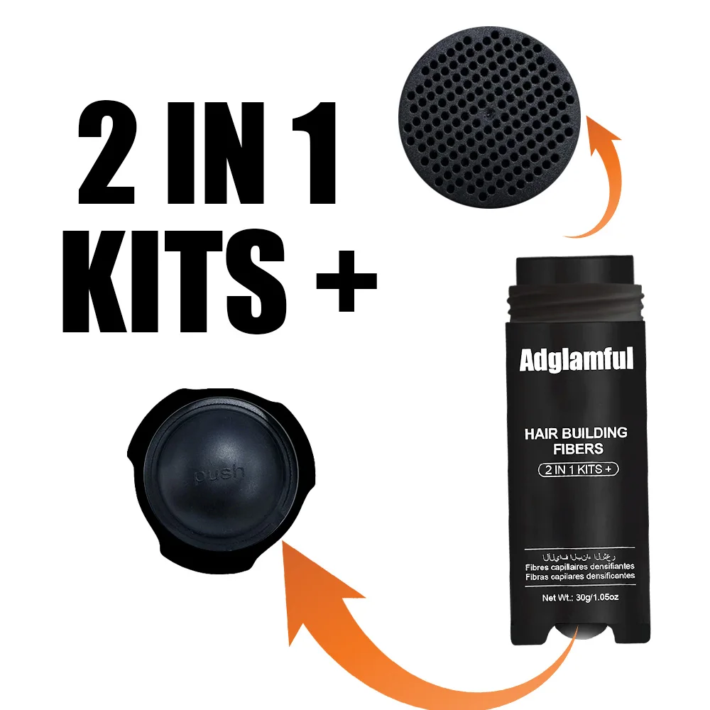 Serat Rambut Adglamful 30g Upgrade - Dilengkapi Nosel Semprot, Desain 2-in-1, Pengeluaran Cepat untuk Menutupi Rambut Beruban & Tipis Secara Merata