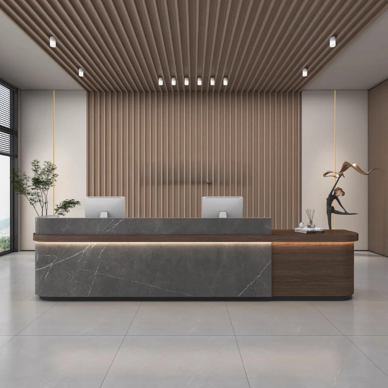 

Curved Minimalist Reception Desks Organizers Display Aesthetic Company Reception Desks Hotel Service Mostrador Trendy Furniture