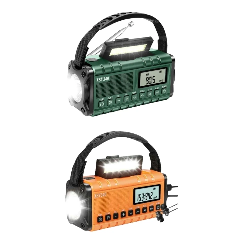 M5TD NOAA Weather Alerts Emergency Radio Solar Hand Cranks Power FM Radio 10000mAh Rechargeable Battery USB C Chargers SOS
