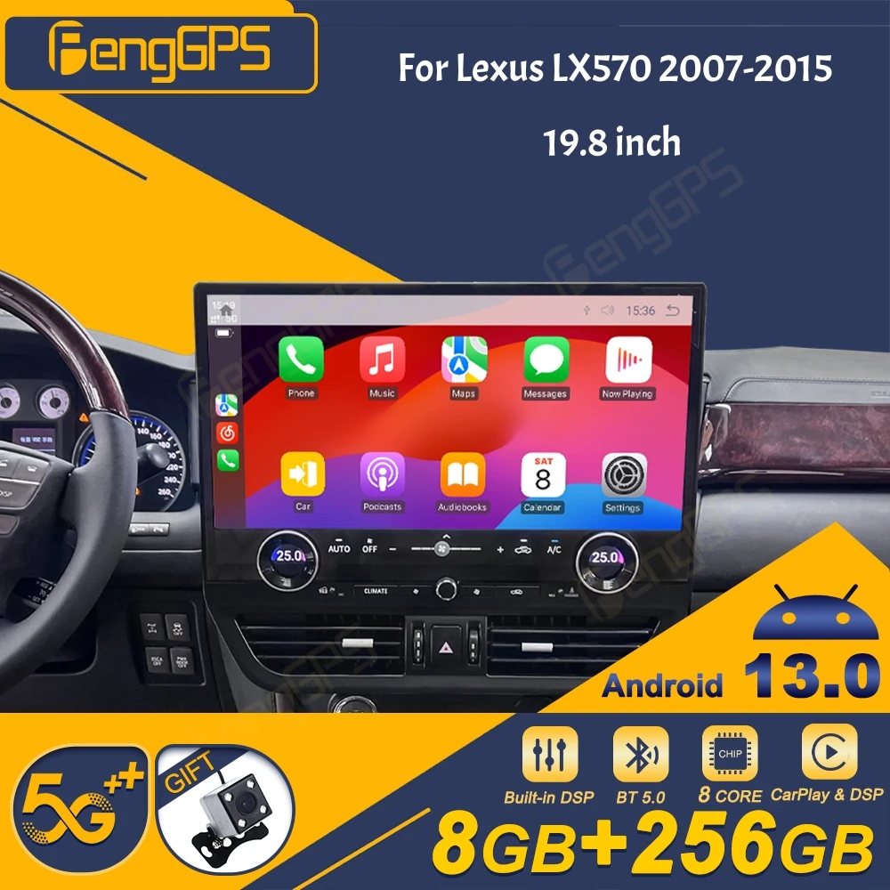 

19.8" CarPlay Car Radio Android 13 For Lexus LX570 2007 - 2015 Tesla Style Qualcomm MMultimedia Player GPS Navi Stereo Head Unit