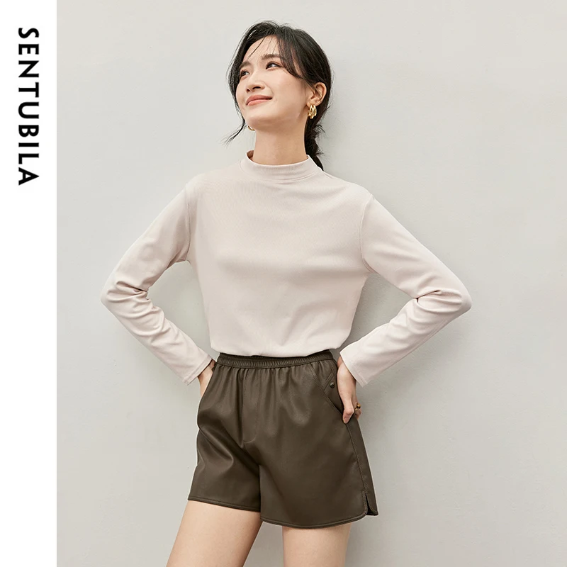 

SENTUBILA Vintage Casual Sweaters Women 2025 Winter Stand Neck Pullovers Simple Slim Fit Drop Sleeve Warm Knitted Tops W44S57121