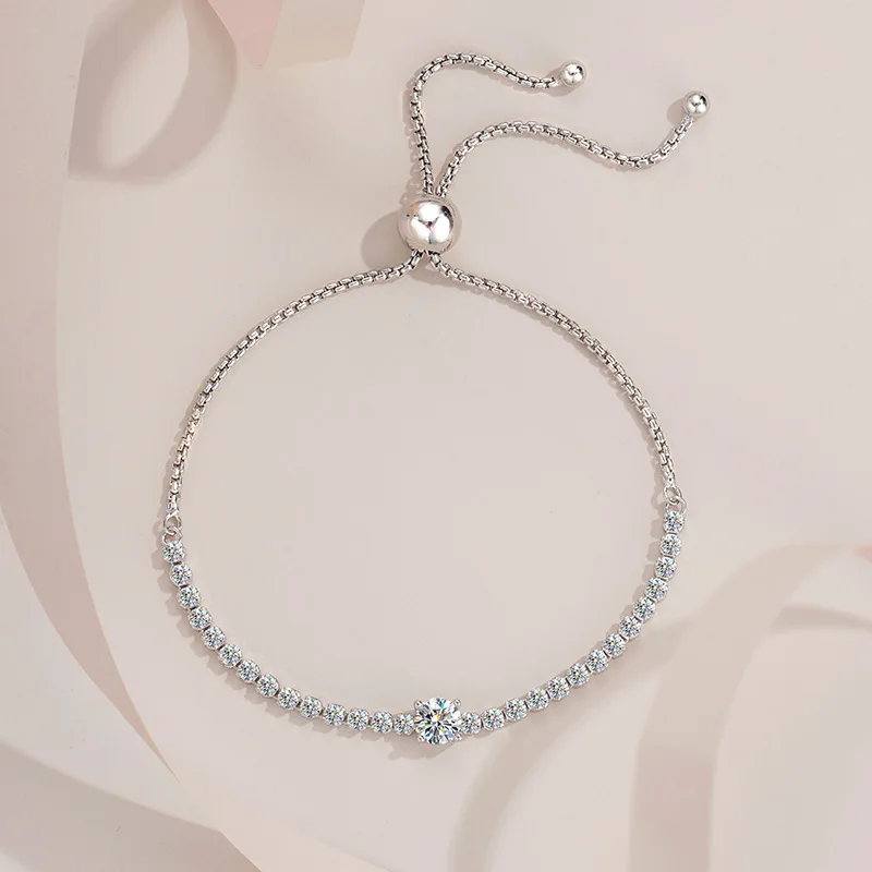 MINWEEN 5mm Moissanite Tennis Bracelet for Women Adjustable Full Diamond Jewelry 925 Sterling Silver Plated 18k Gold Men's Chain