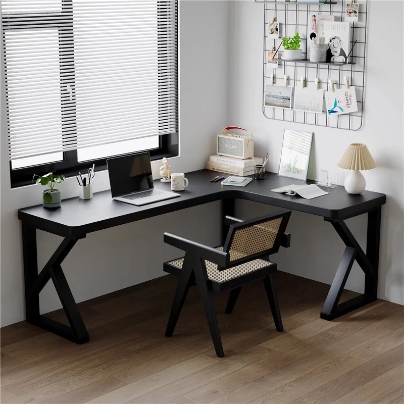Solid wood corner desk black corner computer desk bedroom children's study desk corner table