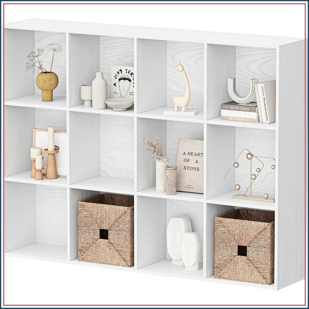 12 Cube Wooden Storage Organizer with Closed Back Reversible Shelves for Home Office Bedroom