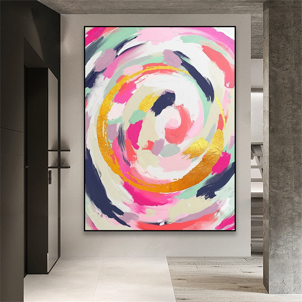 

Abstract Colorful Wall Art Poster Orange Pink Gold Painting Texture Canvas Painting Modern Brushstroke Art Print Home Room Decor