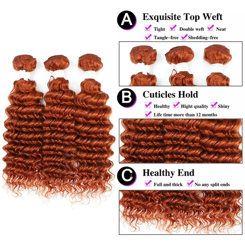 SOKU-Bundles de tissage de cheveux humains Deep Wave, Bundle brésilien Remy, Offres groupées, 350 orange, VideoColored, 1 PC, 3/4 PC