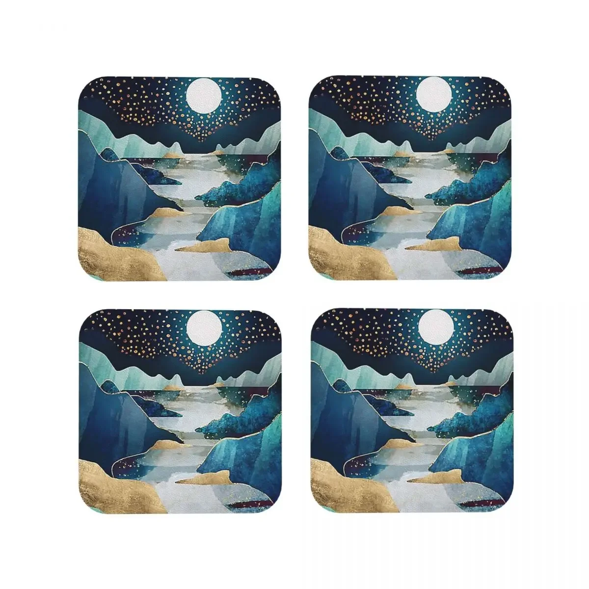 Moon Glow Coasters Kitchen Placemats Waterproof Insulation Cup Coffee Mats For Decor Home Tableware Pads Set of 4