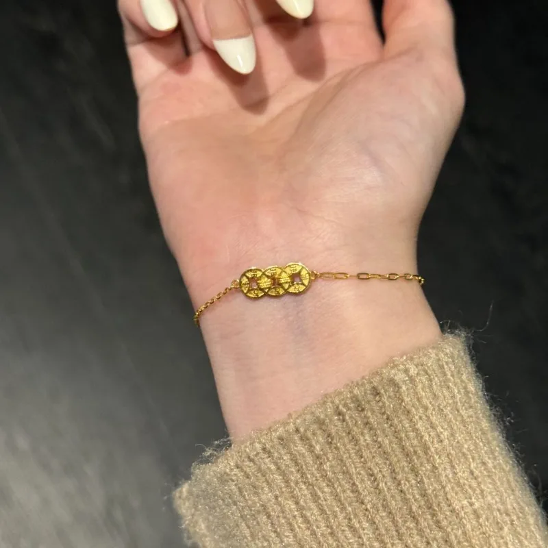 جديد النمط العرقي الصيني خمسة الأباطرة المال الذهب سوار عملة رائعة المرأة المتخصصة تصميم الشعور عالية الإضاءة الفاخرة الشعور يهودي #4