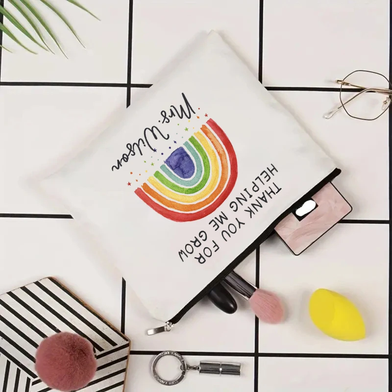 Personalized Rainbow Thank You for Helping Me Grow Teacher Name Makeup Bag Thank You Gift Pencil Case Teacher Appreciation Gift