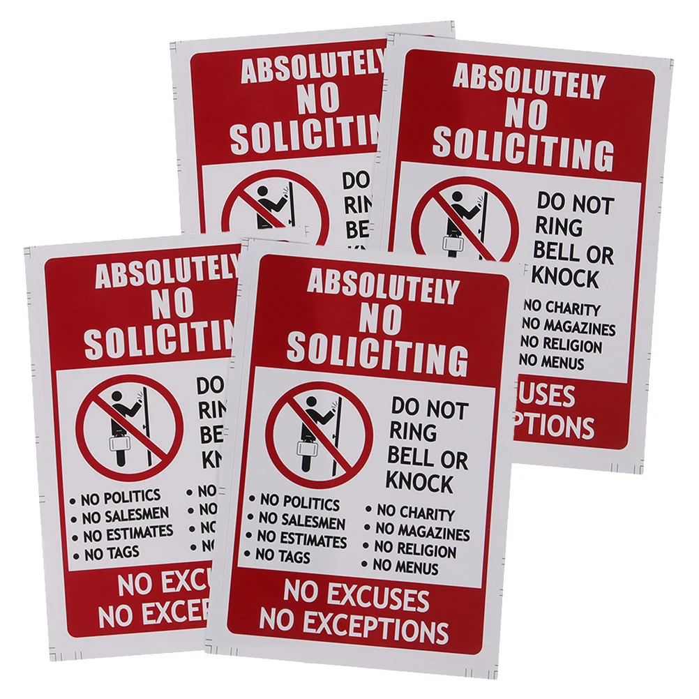 

4pcs No Soliciting Stickers Waterproof Pvc Strong Adhesive Clear Signage No Entry Decals For Home Garage Yard School Office Do