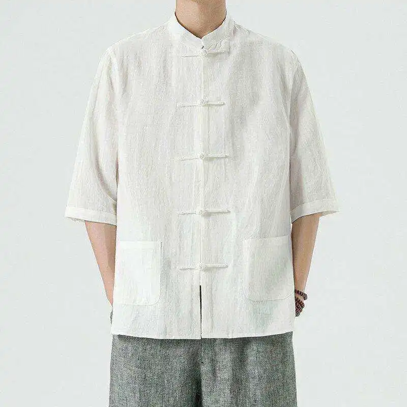

New Chinese Style Men's Short Sleeve Linen Shirt Large Size Cotton Linen Trendy Citywalk Summer Fashion Youth Loose Fit