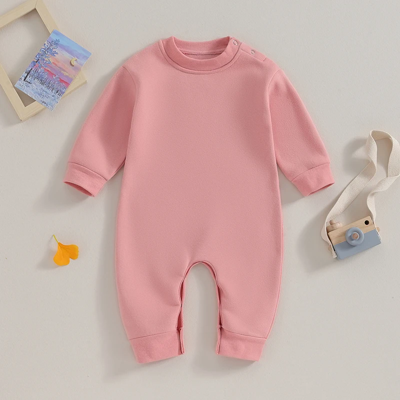 0-18months Baby Sweatshirt Romper Solid Beige Pink Blue Fleece Jumpsuit For Newborn Boys And Girls Spring Autumn Long Playsuits