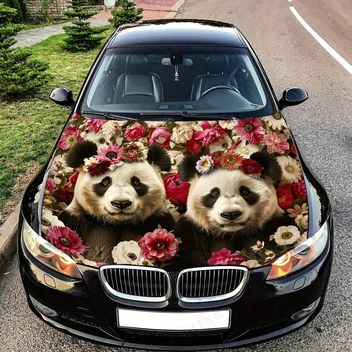 

Two Pandas with Flowers Car Hood - Self-Adhesive, Waterproof & Scratch-Resistant Sticker , Perfect For Vehicle Customization & G