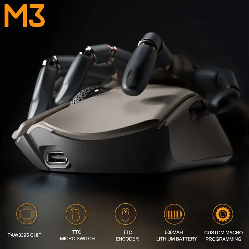 Darmoshark M3 Pro Gaming Mouse Wireless Bluetooth Tri-Mode Lightweight Paw3395 Rgb Backlight Ttc Micro Motion Game Mouse Laptop