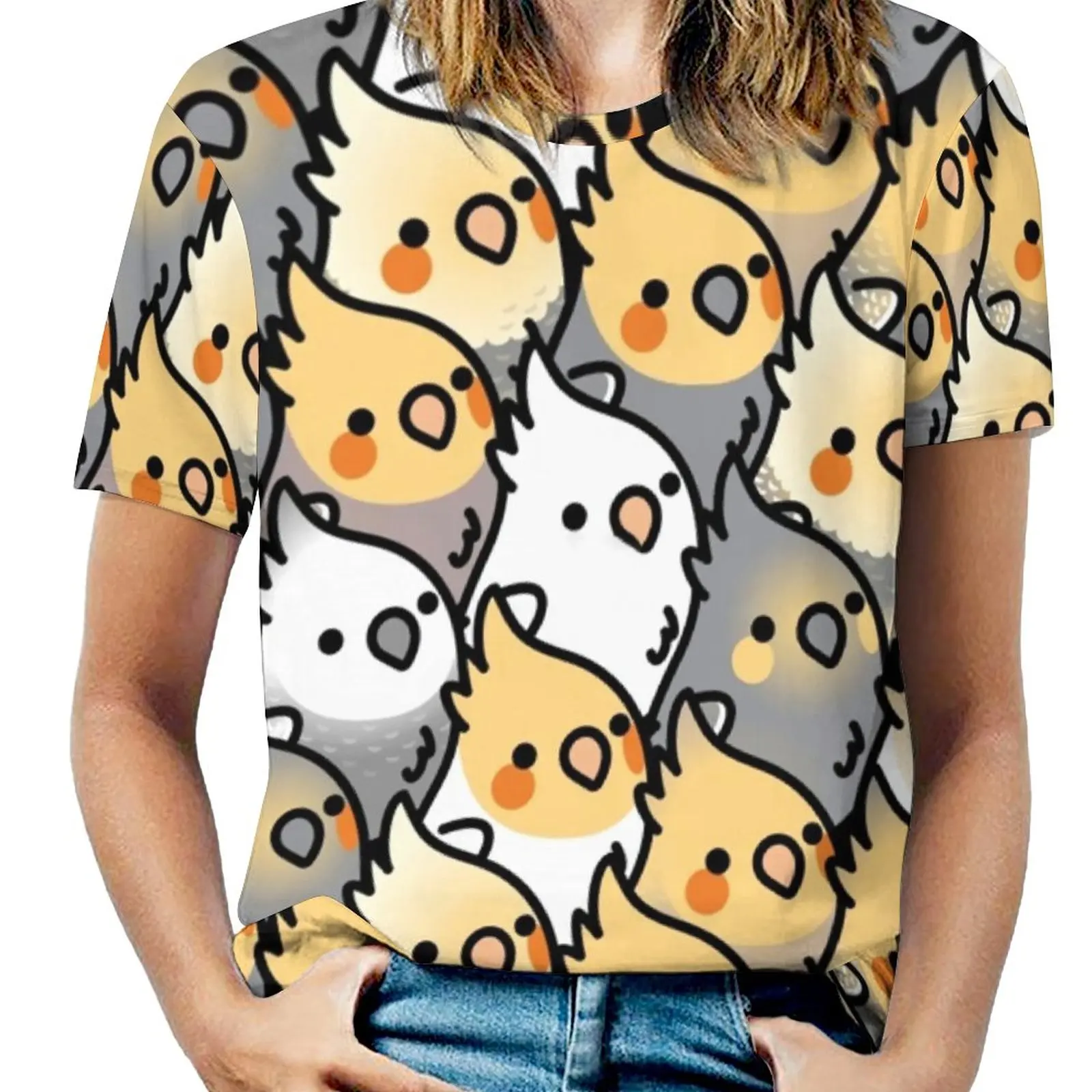 Cartoon Parrot T-Shirt Chubby Cockatiel Party Kawaii T-Shirts Short Sleeve Casual Tshirt Summer Print Top Tees 4XL 5XL 6XL