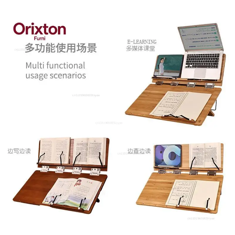 Extra Large Bamboo Reading Stand  Adjustable Book Holder for Kids/Students/Calligraphy Multi-Angle Desk Notebook PC Organizer