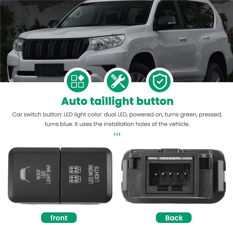 A45F-12V Auto Dual LED Lichtbalk Blauw/Groen Aan-uit Drukknop Voor Toyota Prado Reiz Hilux Landcruiser licht Knop