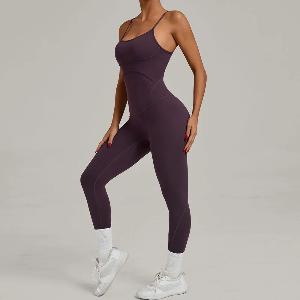 

‌Women's Yoga Bodysuit Butt Lift Tight Slimming Workout Activewear With Adjustable Cross Back Straps For Gym Running Fitness