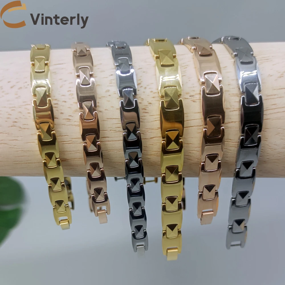 Anti-scratch Tungsten Bracelet for Men Gold-color Energy Magnetic Bracelets Male Benefits 21/22CM Couple Jewelry Waterproof