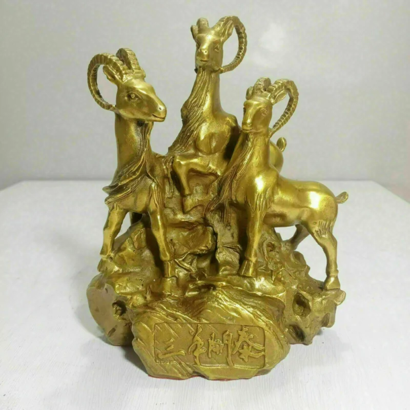 

Brass Chinese folk family feng shui auspicious three sheep goats