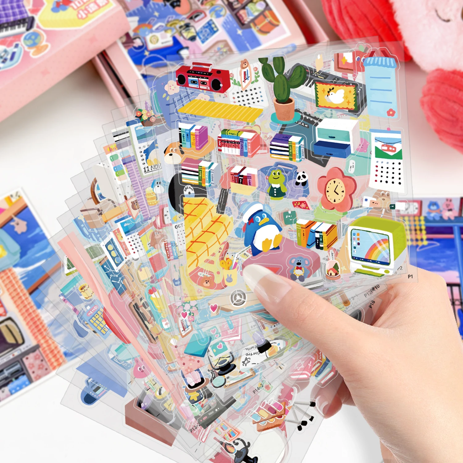 HEYBAO 12PCS Mini 3D Scene Stickers for Kids Cute Cartoon Oil Glossy DIY Decorative Stickers Small Size Scrapbook Craft