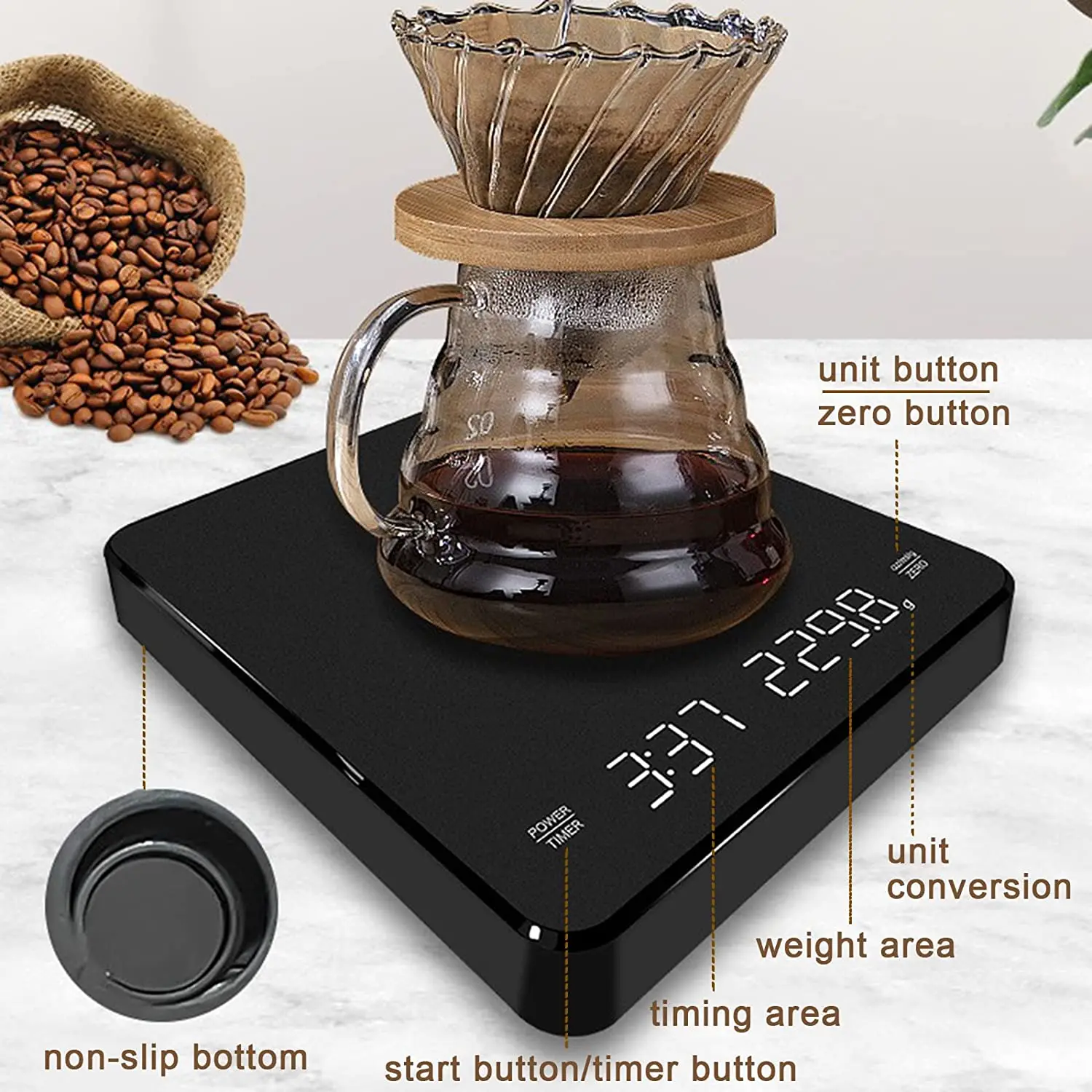 3Kg/0 1ตาชั่งดิจิตอล Wiith จับเวลากระจกสีดำ Basic Built-In Auto Timer Pour Over Espresso กาแฟสมาร์ทเครื่องชั่งน้ำหนักเครื่องชั่งน้ำหนัก
