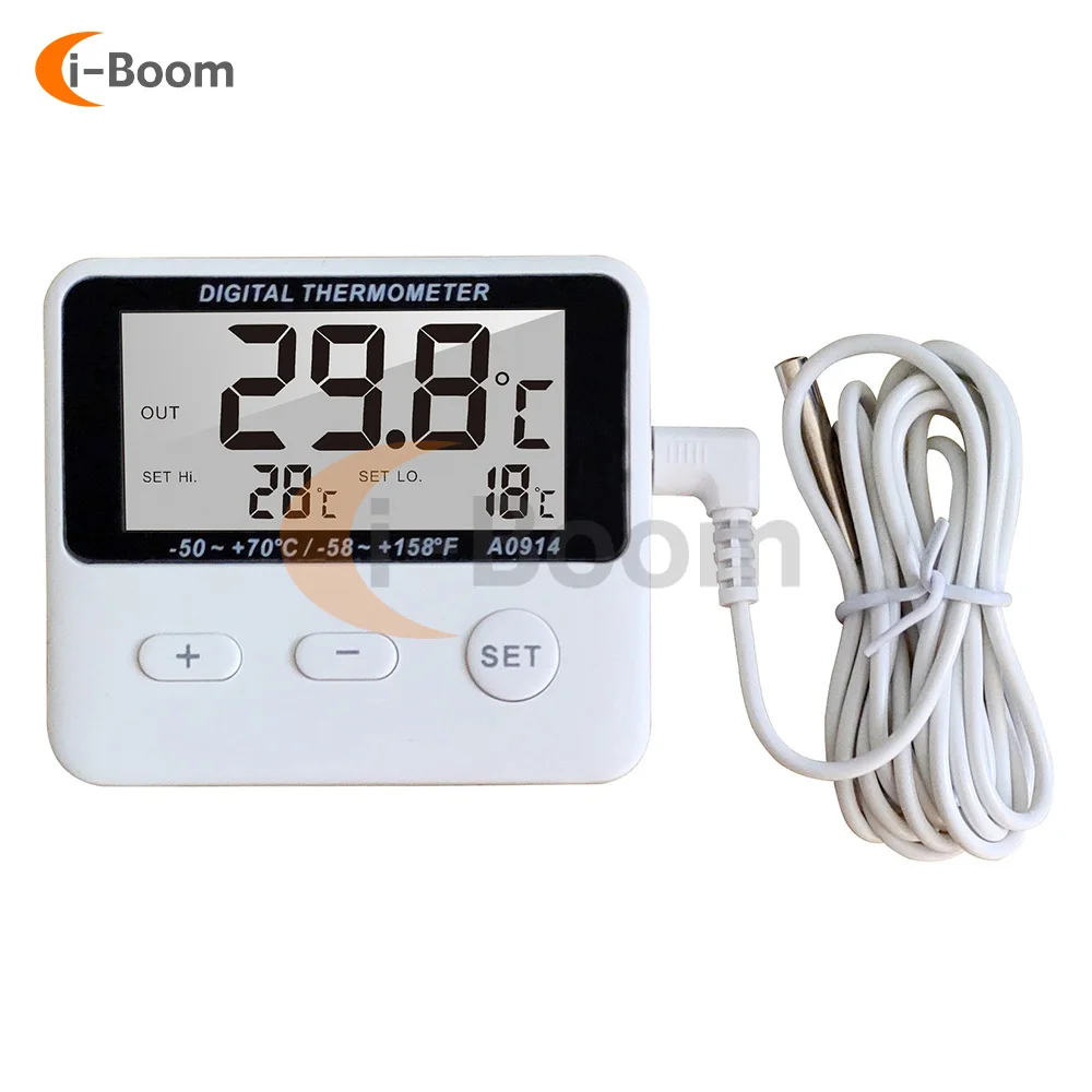 Digital Alarm Thermometer Digital Indoor Outdoor Thermometer Hygrometer LCD Display with External Sensor Cable 1M -50℃ -70℃